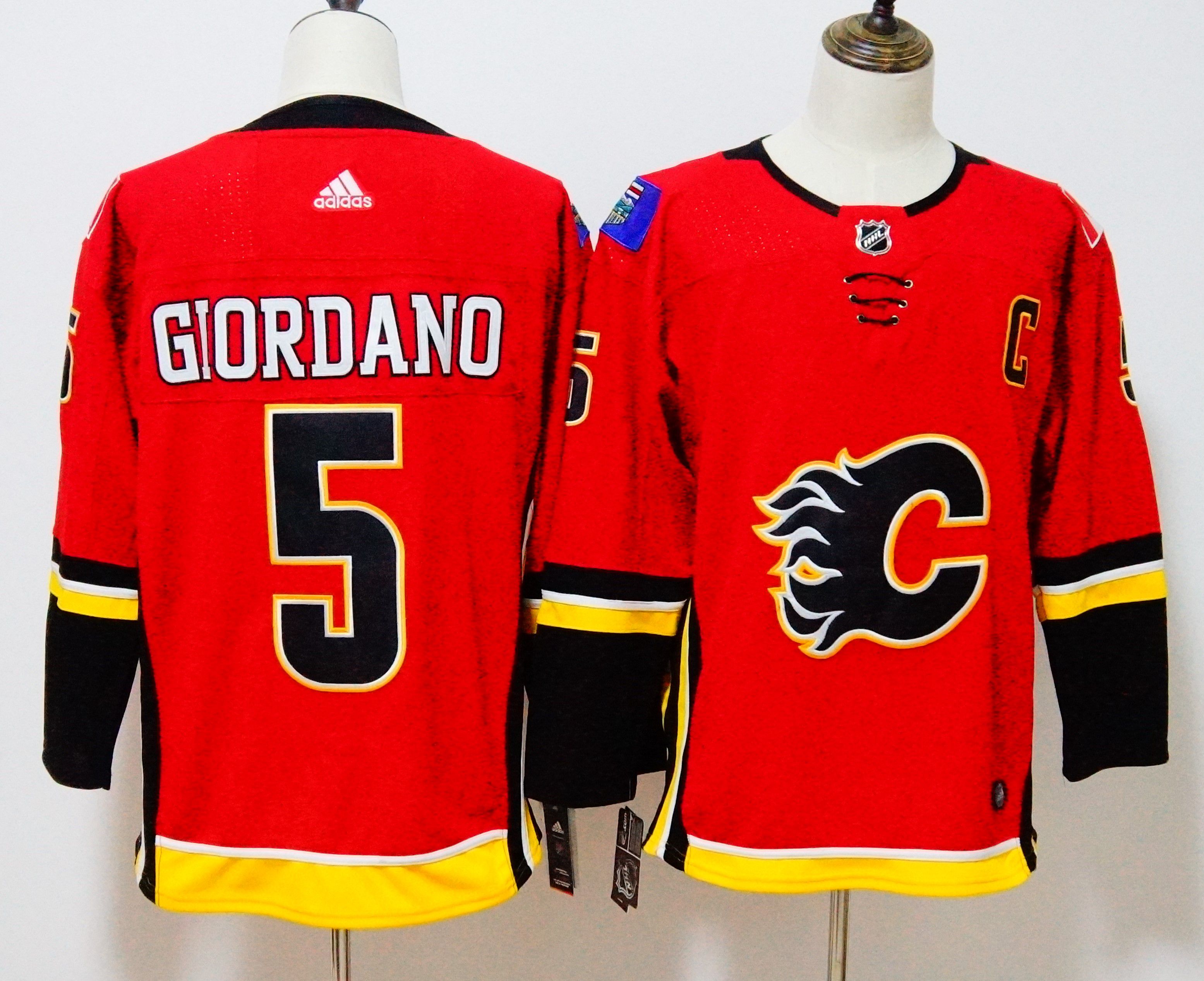 Men Calgary Flames #5 Giordano Red Hockey Stitched Adidas NHL Jerseys